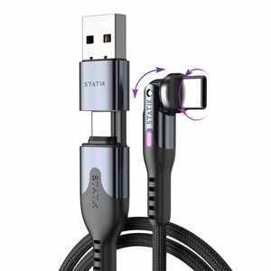 STATIK PowerPivot Pro nailoninis pynimo laidas, USB-C į USB-C, 1 m, juodas