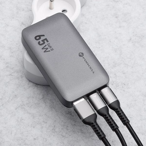 FORCELL F-ENERGY GaN III VT-47 itin plonas kelioninis įkroviklis 2 x Type C + USB A PD QC4.0 4A 65W pilkas