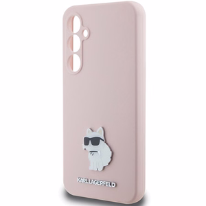 Karl Lagerfeld silikoninis Choupette Metal Pin dėklas telefonui Samsung Galaxy S23 FE - rožinis