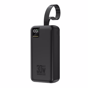 Wozinsky W8-W 30000 mAh 30W išorinė baterija, 2x USB-A, USB-C, su žibintuvėliu, juoda