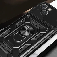 Hybrid Armor Camshield dėklas su stovu ir kameros dangteliu iPhone 15 telefonui - rožinis