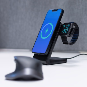 Crong MagSpot Pivot Stand 3 viename belaidis įkroviklis, skirtas iPhone, Apple Watch ir AirPods, suderinamas su MagSafe, juodas