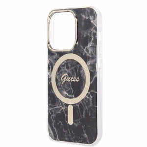 Rinkinys Guess GUBPP14LHMEACSK dėklas + įkroviklis iPhone 14 Pro 6.1" juodas/juodas kietas dėklas Marble Magnetinis