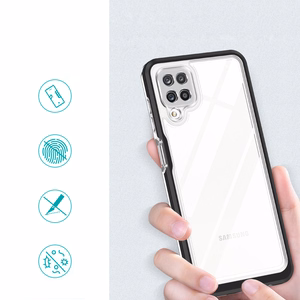 Skaidrus 3in1 dėklas telefonui Samsung Galaxy A22 4G rėmelis gelis juodas