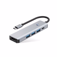 Tech-Protect HB01 HUB adapteris 5in1 USB-C + USB3.0 + HDMI 4K 60Hz + PD100W - pilkas
