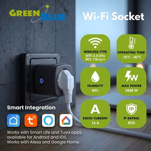 „GreenBlue“ nuotoliniu būdu valdoma „Wi-Fi“ rozetė, „Android“/„iOS“/„Alexa“/„Google Home“, laikmatis, vatmetras, maks. 16 A/3840 W, GB735 B