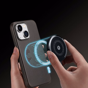 Dux Ducis Naples dėklas iPhone 14 Plus odinis dėklas (suderinamas su MagSafe) tamsiai rudas