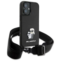 Karl Lagerfeld Saffiano Karl&Choupette Metal Pin CBDY dirželis iPhone 16 dėklas – juodas