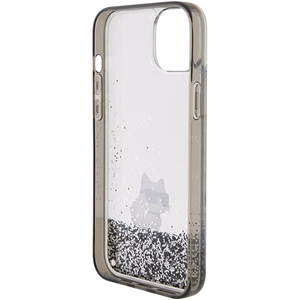 Karl Lagerfeld Skystas blizgučių Choupette dėklas iPhone 15 Plus - permatoma