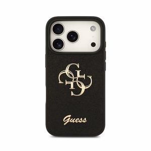 Dėklas Guess PU Fixed Glitter 4G Metal Logo Apple iPhone 18 Pro Max juodas