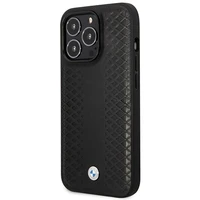 Dėklas telefonui BMW BMHMP14L22RFGK iPhone 14 Pro 6.1" juodas/juodas odos deimantų raštas MagSafe