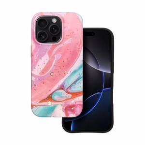 FORCELL F-PROTECT Mirage karinio standarto dėklas, suderinamas su MagSafe, skirtas IPHONE 16 PRO, rožinis marmuras