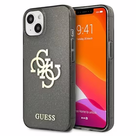 Guess GUHCP13SPCUGL4GBK iPhone 13 mini 5.4" juodas kietas dėklas Blizgučių 4G Didelis Logotipas