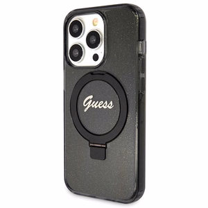 Guess Ring Stand Script Glitter MagSafe case for iPhone 14 Pro Max - black