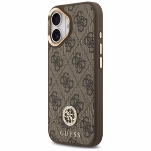 Guess 4G Strass Logo & Big Strap Metal Buttons MagSafe case for iPhone 17 brown