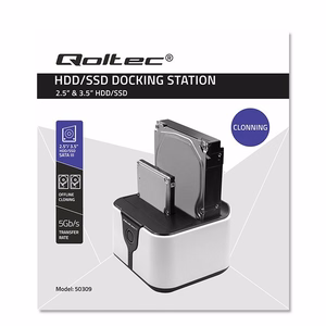 Qoltec 50309 HDD/SSD 2.5" 3.5" Doko Stotis SATA III USB 3.0 5Gb/s Klonavimas