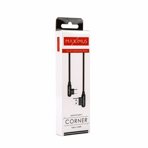 Laidas MX CORNER greito įkrovimo Type-C 2.4A/1M/juodas kampinis
