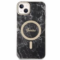 Rinkinys Guess GUBPP14SHMEACSK dėklas + įkroviklis iPhone 14 6.1" juodas/kietas dėklas Marmuras Magnetinis