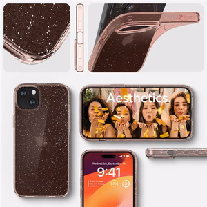 Spigen Liquid Crystal Glitter dėklas telefonui iPhone 15 Plus - rožinis/skaidrus