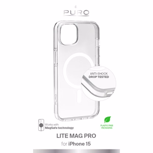Puro Lite Mag Pro magnetinis silikoninis dėklas telefonui iPhone 15 - permatomas