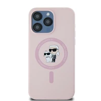Karl Lagerfeld Silikoninis Karl&Choupette Ring MagSafe dėklas iPhone 15 Pro Max - rožinis