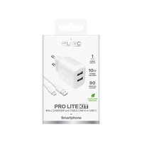 Puro PROLITE 10W 2x USB-A sieninis įkroviklis + USB-A - USB-C kabelis 1.2m - baltas
