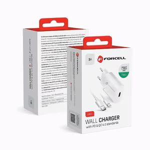 Įkroviklis Forcell + "USB-C (Type-C) to Lightning Cable" (1xUSB-C 3A 20W) baltas