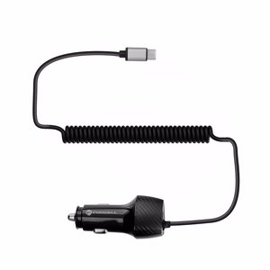 FORCELL F-ENERGY Carbon CC50-1AC automobilinis įkroviklis USB A su kabeliu Type C PD QC3.0 3A 38W juodas