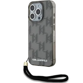 Karl Lagerfeld IML Mono KL Pattern & Cord dėklas telefonui iPhone 15 Pro - juodas