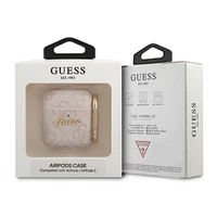 Guess 4G Script Metal Collection dėklas AirPods 1 / 2 - Rožinis