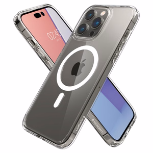 Spigen Ultra Hybrid Magnetinis dėklas su MagSafe iPhone 14 Pro - skaidrus/baltas
