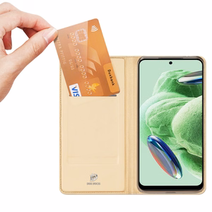 Dux Ducis Skin Pro dėklas Xiaomi Redmi Note 12 Pro / Poco X5 Pro 5G Flip kortelių piniginė stovas auksinė