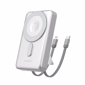 Dudao K29 10000mAh PD 20W MagSafe Powerbank with Metal Case, Stand and Built-in USB-C/ Lightning Cables - Silver