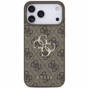 Guess PU 4G Metal Logo dėklas Apple iPhone 18 Pro, rudas