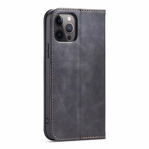 Magnetinis Fancy dėklas telefonui iPhone 12 Pro Max su kišene, kortelių laikiklis, juodas