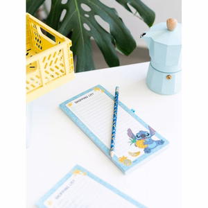 Disney Stitch Tropical magnetinė pirkinių sąrašo užrašinė šaldytuvui su pieštuku, 10 × 21 cm