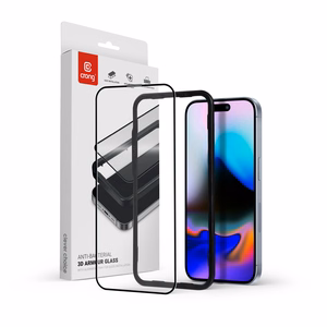 Crong Anti-Bacterial 3D Armor Glass 9H visą paviršių klijuojamas grūdintas apsauginis ekrano stiklas, skirtas iPhone 16 Pro Max, su montavimo rėmeliu