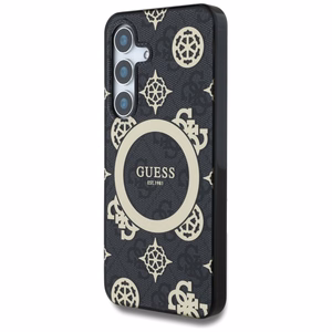 Guess 4G fono auksu padengtas bijūnų rašto magnetinis dėklas telefonui Samsung Galaxy S25 juodas