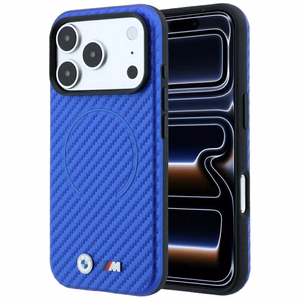 BMW M Carbon Printed Ring MagSafe dėklas, skirtas iPhone 17 Pro / 18 Pro – mėlynas