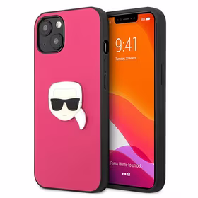 Karl Lagerfeld Odinis Ikonik Karl's Head Metalinis dėklas iPhone 13 mini - rožinis