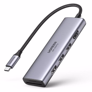 Ugreen daugiafunkcis HUB USB Type C - 3x USB 3.2 Gen 1 / HDMI 4K 60Hz / SD ir TF kortelių skaitytuvas pilkas (60383 CM511)
