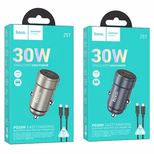 Automobilinis įkroviklis Hoco USB C QC3.0 PD 30W + kabelis USB C į Lightning Z57 metalinis pilkas