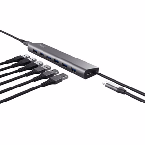 Trust Halyx - A tipo 5000 Mbit/s 7 prievadų USB 3.2 Gen1 šakotuvas (sidabrinis)