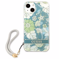 Guess GUHCP13SHFLSN iPhone 13 mini 5.4" žalias kietasis dėklas su gėlių dirželiu