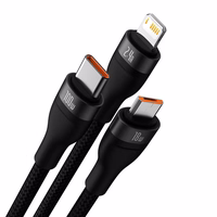 3in1 USB kabelis Baseus Flash Series, USB-C + micro USB + Lightning, 100W, 1.2m (juodas)