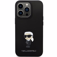 Karl Lagerfeld KLHCP14LSMHKNPK dėklas telefonui iPhone 14 Pro - juodas silikoninis Ikonik metalinis kaištis