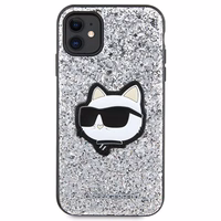 Karl Lagerfeld KLHCN61G2CPS iPhone 11 / Xr 6.1" sidabrinis kietas dėklas Blizgučiai Choupette Emblema