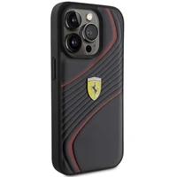 Ferrari Twist Metal Logo dėklas telefonui iPhone 15 Pro - juodas