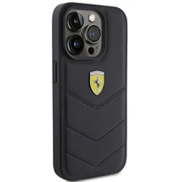 Ferrari dygsniuotas metalinis logotipo dėklas telefonui iPhone 15 Pro – juodas