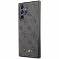 Guess GUHCS23LG4GFGR S23 Ultra S918 pilkas/pilkas kietas dėklas 4G Metalinis Auksinis Logotipas